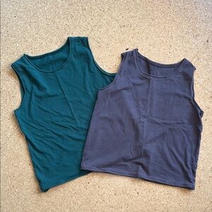 2x MiniOlie oversized tank tops - gray and green - 2/3t